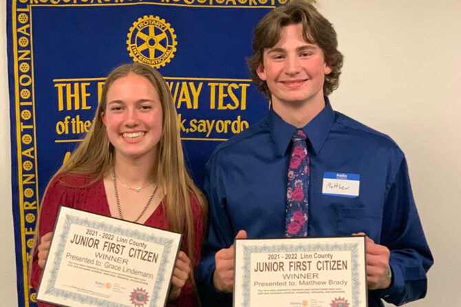 Santiam High seniors Grace Lindemann and Matthew Brady were both honored with Linn County’s Junior First Citizen awards.