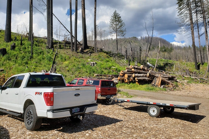 Here is a look at the parking area at Packsaddle, one of just two Marion County recreational facilities in the Santiam Canyon that is open. Large numbers of salvage logs remain on the property. Marion County is working on a restoration plan for its fire-damaged park properties.