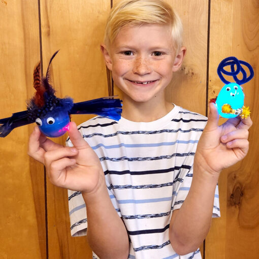Gabe Blatter created lighted critters at last month’s STEAM activity at Scio Public Library.