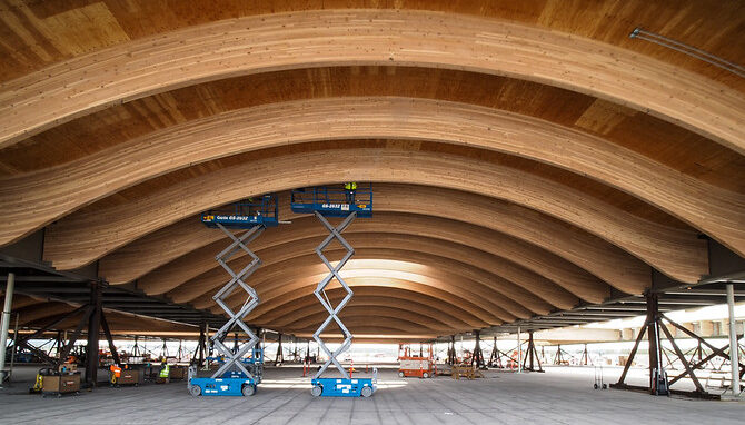 Here are the mass plywood panels Freres Engineered Wood of Lyons is using on the Portland International Airport project. Opening of the project is tentatively set for summer 2024. Mike Brewington