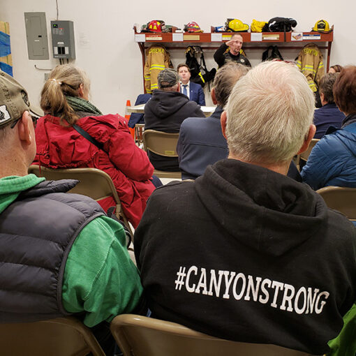 More than 50 people crowded into the Elkhorn Fire Station on April 5 for a session on wildfire recovery in the North Fork area. James Day
