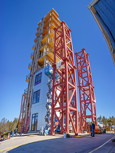 The 10-story wood building that was bounced about in a simulated earthquake test in San Diego. University of California, San Diego Jacobs School of Engineering