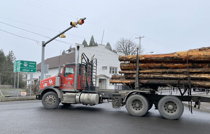 A logging truck makes a turn onto Highway 226 in Scio. ODOT is hosting two open houses on possible safety improvements in Scio, Lyons and Mill City.  OREGON DEPARTMENT OF TRANSPORTATION