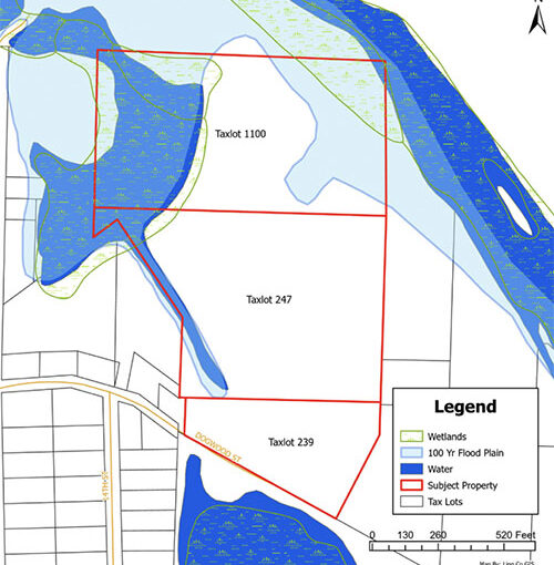 The areas outlined in red above show the 28 acres added to the Lyons Urban Growth Boundary