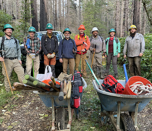 A crew of volunteers organized by Trailkeepers of Oregon is shown in the Santiam State Forest. A grant will help move forward trail restoration in the Shellburg Falls area. Trailkeepers of Oregon