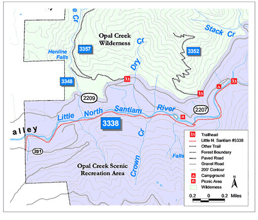 Here is a U.S. Forest Service map that shows the Little North Santiam trail system. The trail has been closed since the 2020 Labor Day wildfires. The National Forests Foundation has applied for a grant that will aid in the effort to reopen the trail. U.S. FOREST SERVICE