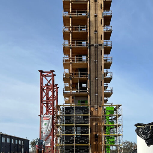 Here is a look at the tall wood tower used for seismic testing on all-wood structures at the National Hazards Engineering Research Infrastructure complex. NHERI TallWood Project